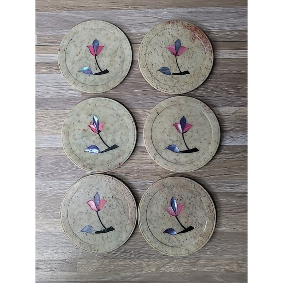 Soft Stone Coaster 6 Piece‎ Set Florial & Leaf Pattern Coaster Drinkware Barware - Picture 6 of 8
